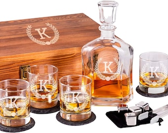Personalized Whiskey Decanter Barware Set for Men - Custom Engraved Liquor Decanter Sets with Scotch Glasses - Gift for Him,