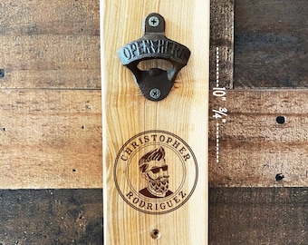 Personalized Beer Bottle Wall Opener Groomsmen Gift , Wall Mounted Bottle Opener Wedding Gift Favors Engraved Wood beer Opener Men Gift