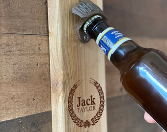 Personalized Wall Mounted Bottle Opener - Monogrammed Bottle Opener - Groomsmen Gifts - Gifts for Him