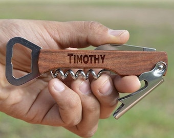 Personalized Bottle Opener, Wood Corkscrew, Wedding Gift, Groomsmen Gift Idea, Wooden Beer Bottle Opener