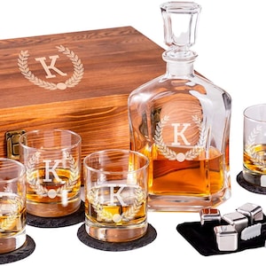 Personalized Whiskey Decanter Set for Men - Engraved Liquor Decanter Sets with Scotch Glasses - Gift for Him, Retirement Gift, Gift For Dad