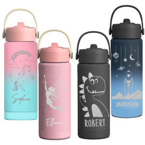 Personalized Water Bottle for kids with Straw, Custom Stainless Steel Engraved Names for Boys and Girls, Kids Tumbler, 18oz Tumbler for Kids