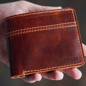 Cartera de cuero personalizada para hombres, cartera hecha a mano, cartera para hombres, regalo de Navidad, cartera grabada, regalo del día del padre para papá marido hijo