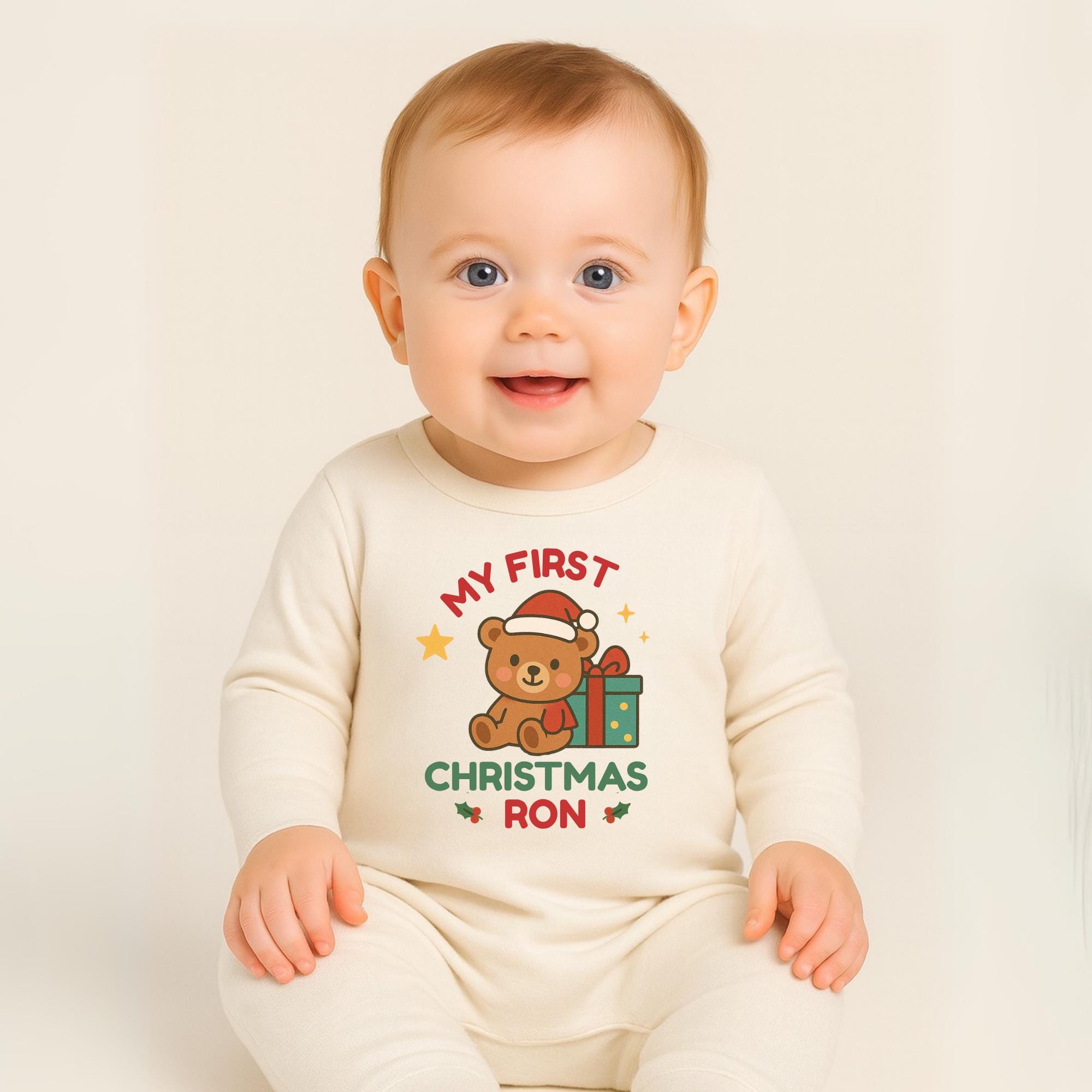 Personalized Baby's First Christmas Onesie - Custom Name Bodysuit Cute Bear Holiday Outfit Newborn Christmas Gift Infant Pajamas