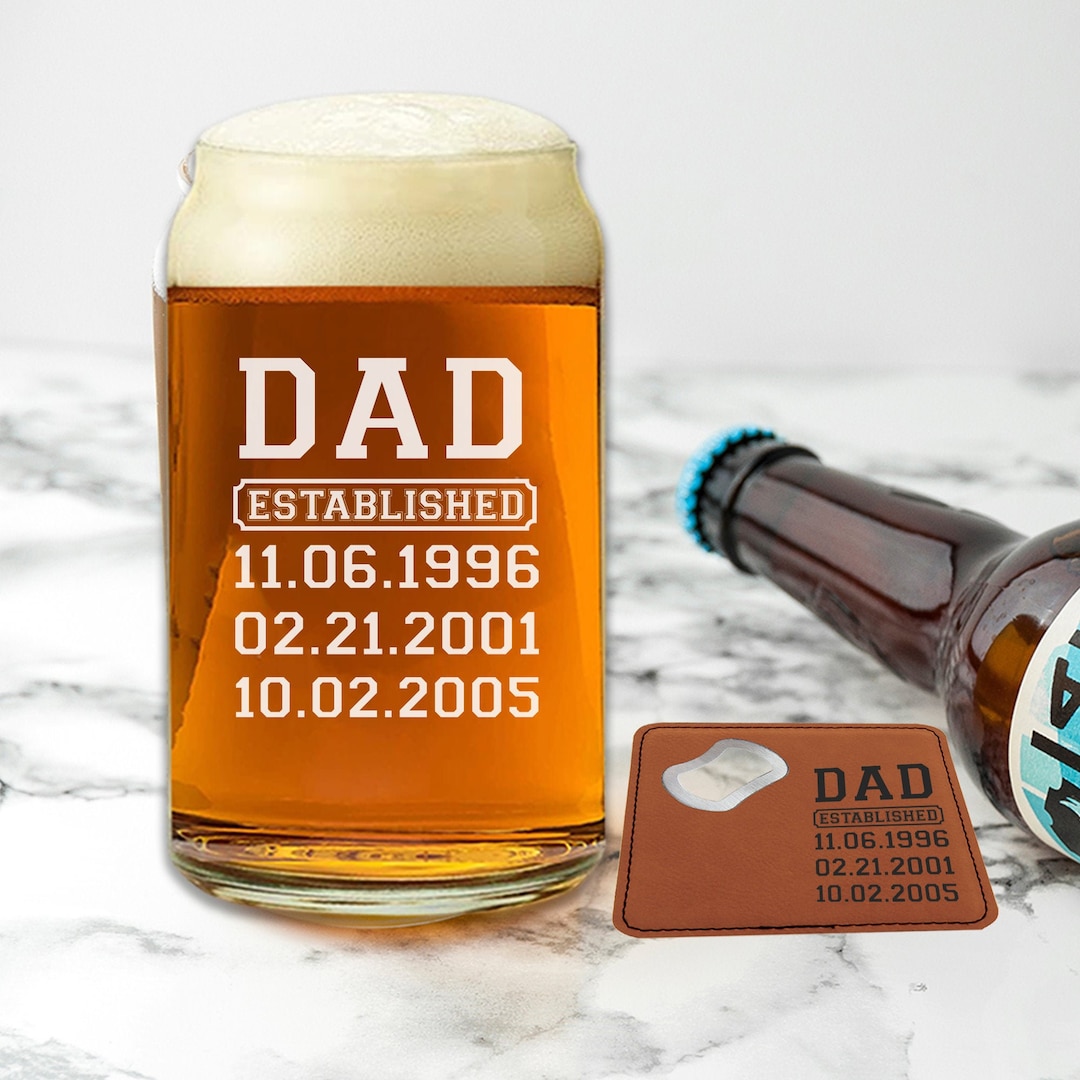 Personalized Father's Day Beer Glass With Bottle Opener Coaster Gift