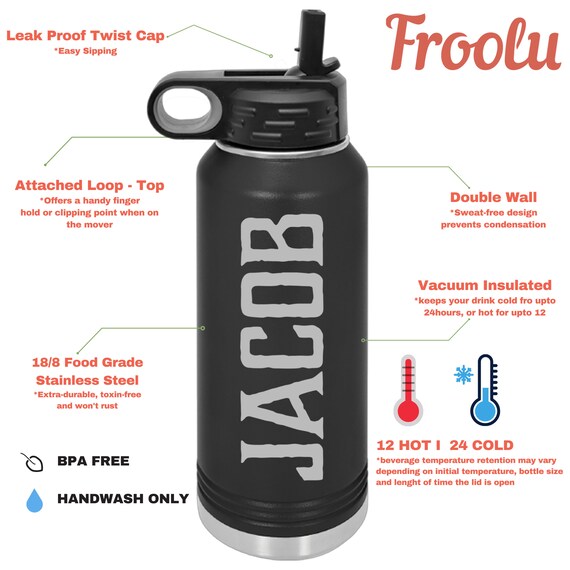 Personalized Temperature Water Bottle, Thermos Flask Stainless Steel