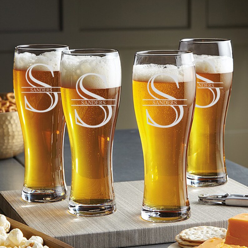 Monogram Pint Beer Glasses Set of 4 Beer Glass Set Custom Etsy