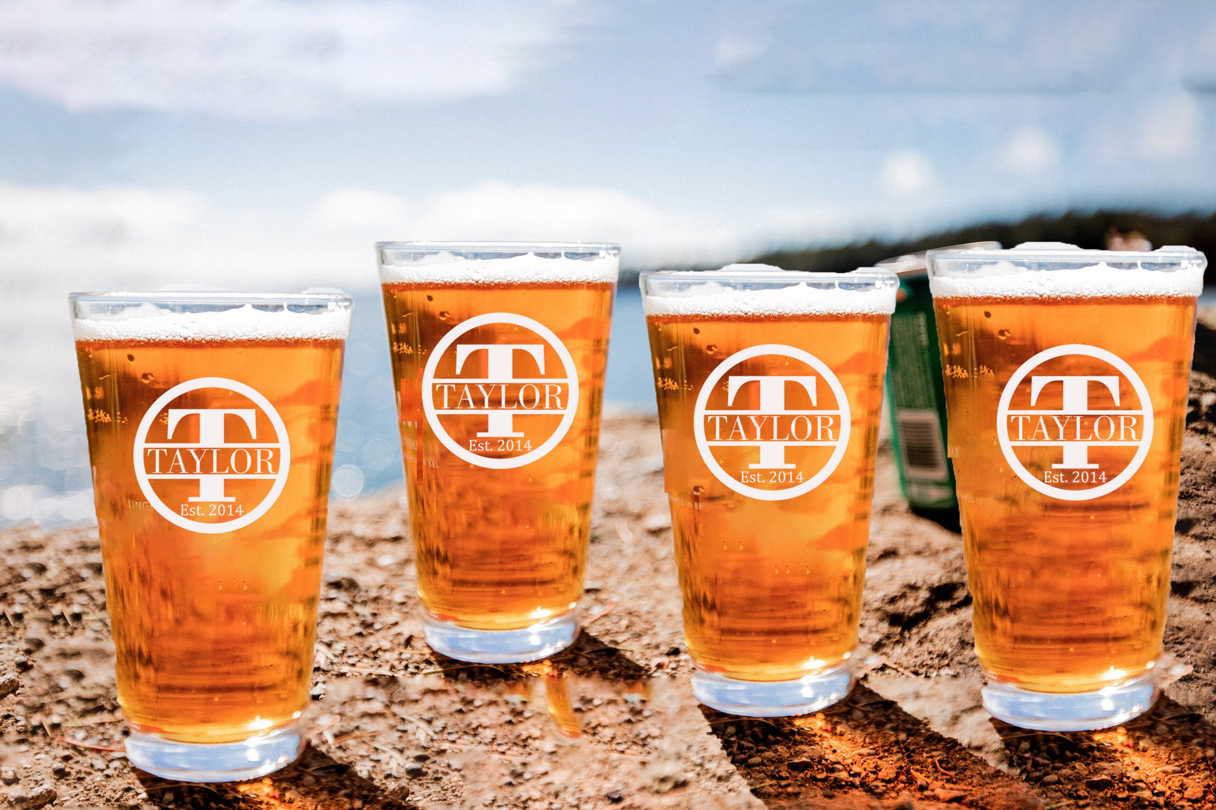 Personalized Pint Glasses Set of 4 With Optional Coaster Etsy