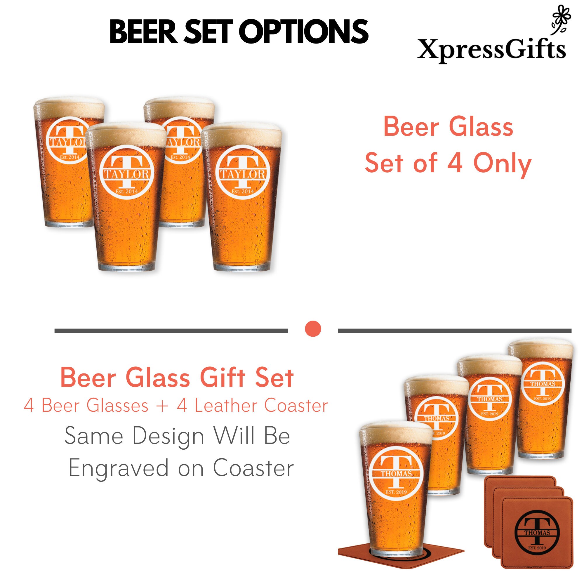 Personalized Beer Pint Glass Set of 4 custom Engrave Gift Set - Etsy