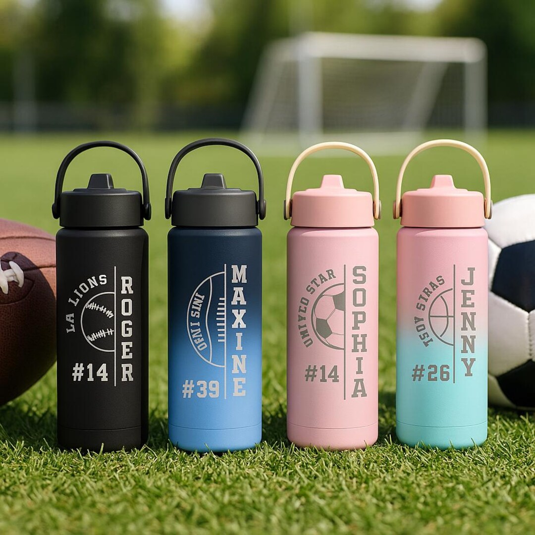 Sports Water Bottle With Names, Insulated 18oz Custom Water for Kids ...