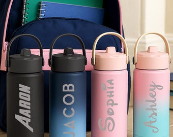 Personalized Water Bottle for kids with Straw, Custom Stainless Steel Engraved Names for Boys and Girls, Kids Tumbler, 18oz Tumbler for Kids