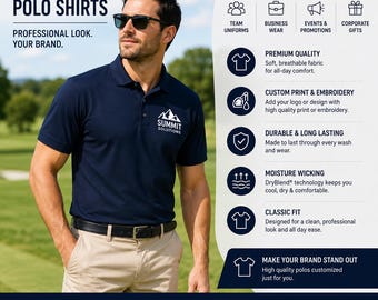 Custom Logo Polo Shirt, Embroidered or Printed Company Polo, Personalized Business Shirt, Custom Work Uniform, Team & Corporate Apparel