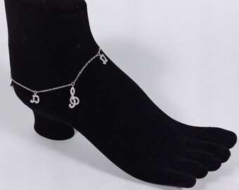 Musical Note Shapes Anklet, Body Jewelry, 925 Sterling Silver, Gift fo Her, Dainty Jewelry, Anniversary Gift, Gift for Friend, Summer Jewels