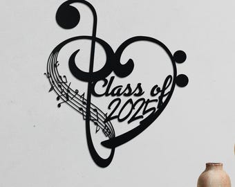 Class of 2025 Music Wall Art – Treble Clef and Bass Clef Heart Design – Graduation Gift – Music Lover Decor – Senior Year Wall Sign
