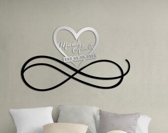 Metal Customized Names and Date Sign , Heart and Infinity, Custom Large Metal Wall Art, Home Decoration, Wedding Gift, New Home