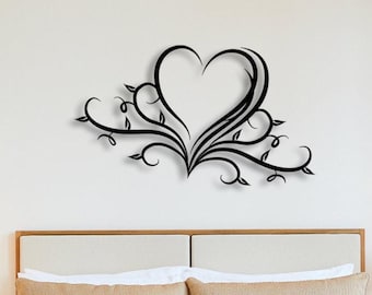 Metal Floral Heart  Wall Art, Metal Wall Home Decoration, Wedding, New Home and  Gifts for Her,  Personalized Unique Gifts, Contemporary Art