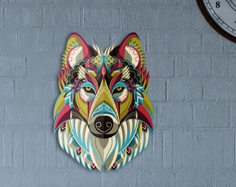 Large Colorful Wolf Large Metal Wall Art and Decor for Living Room, Bedroom, Entryway or Outdoor, New Home Decoration and, Contemporary Art