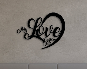 Love Large Metal Wall Art and Decor, Custom Family Name Sign, Custom Modern Heart Metal Home Decoration,  Last Name Sign, Contemporary Art