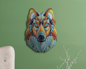 Large Colorful Wolf Large Metal Wall Art and Decor for Living Room, Bedroom, Entryway or Outdoor, New Home Decoration and, Contemporary Art