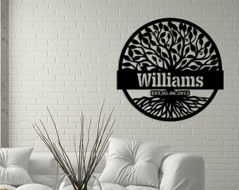 Tree of Life Family Name Sign, Large Metal Wall Art,  Customized Home Decoration, Wedding, Wedding Gift ,  Personalized Unique Gifts
