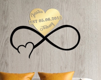 Personalized Wedding Gift for Couple, Metal Heart Sign with Name and Date, Wedding Date Sign, Engagement Announcement Sign, Anniversary Gift