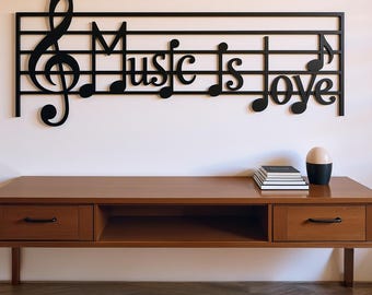 Personalized Music Metal Wall Art, Musical Notes Decor, Unique Home Decoration, Gift for Music Lovers, Modern Design for Living Room, Studio