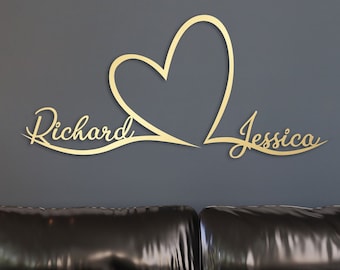 Personalized Wedding Gift for Couple, Heart Sign with Names and Date, Wedding Date Sign, Engagement Announcement Sign, Anniversary Gift
