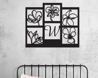 Floral Family Large Metal Wall Art and Decor, Custom Home Decoration,  Personalized Unique Housewarming, Wedding or Home Gifts for Couple
