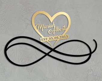Metal Customized Names and Date Sign , Heart and Infinity, Custom Large Metal Wall Art, Home Decoration, Wedding, New Home, Contemporary Art
