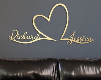 Metal Gold Customized Love Sign, Heart and Love Large Metal Wall Art, Personalized Metal Art, Home Decor, Wedding, New Home