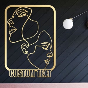 Custom Metal Faces Wall Art, Personalized Large Metal Wall Art Decor, Modern Unique Home Gift For Couples, Contemporary Abstract Line Art
