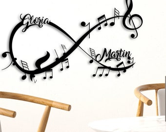 Metal Custom Music Notes Gift, Music Notes and Infinity Large Metal Wall Art, Customized Gift for Musician , Home Decoration