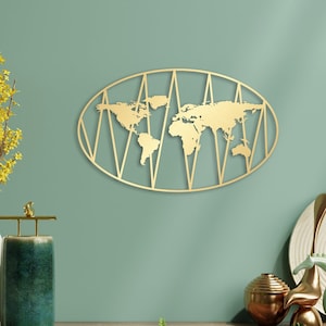 Arte mural de mapa del mundo de metal, mapa del mundo de metal dorado, arte mural de metal grande, decoración del hogar con mapa del mundo grande para viajeros, regalos únicos personalizados