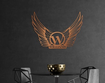 Personalized Metal Angel Wings Name Sign, Large Metal Wall Art,  Personalized Unique Housewarming,  Birthday, Wedding, or Valentines Gifts