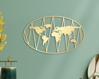 Metal World Map Wall Art, Gold Metal World Map, Large Metal Wall Art , Large World Map Home Decor for Travelers, Personalized Unique Gifts