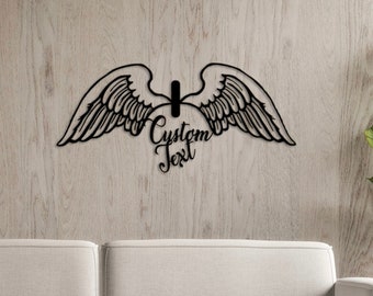 Personalized Metal Angel Wings Name Sign, Large Metal Wall Art,  Personalized Unique Housewarming,  Birthday, Wedding, or Valentines Gifts