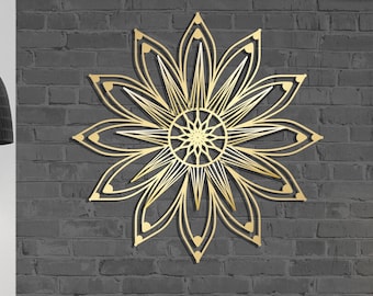 Gold Floral Large Metal Wall Art and Decor, Flower Mandala Style Home Wall Decoration and  Metal Above Bed Decor, Personalized Unique Gifts