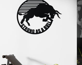 Custom Metal Bull Wall Art Large Personalized Decor, Athletic Bodybuilding Art Gift for Gym or Man Cave, Unique Gift for Fitness Enthusiasts