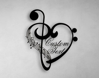 Personalized Music Notes Gift, Music Notes and Heart Large Metal Wall Art, Customized Gift for Musician , Home Decoration, Contemporary Art