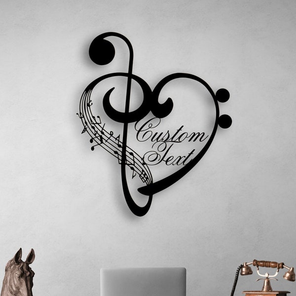 Cadeau personnalisé notes de musique, grandes oeuvres d'art murales en métal notes de musique et coeur, cadeau personnalisé pour musicien, décoration d'intérieur, art contemporain