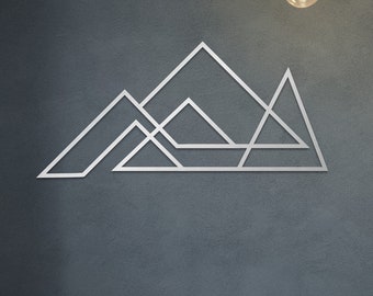 Geometric Mountain Metal Wall Art – Modern Silver, Gold Minimalist Nature Wall Décor – Abstract Home Wall Art Gift for Adventure Lovers