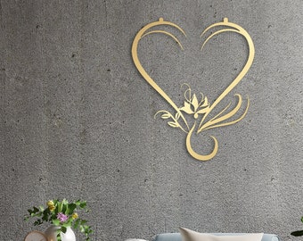 Floral Heart Shaped Metal Wall Art, Love and Flower Wall Decor, Custom Home Decoration, Wedding, New Home and , Personalized Unique Gifts