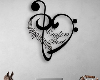 Custom Music Wall Art Metal Decor Personalized Music Notes Gift For Home, Music Notes and Heart Musician Gift for Studio , Music Room Accent