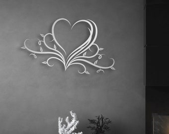 Metal Floral Heart  Wall Art, Metal Wall Home Decoration, Wedding Gifts for Couple Gifts for Couple and  Gifts for Her, Contemporary Art