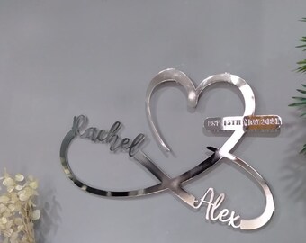 Heart and Infinity Large Metal Wall Art, Shiny Color Personalized Home Decoration, Wedding,  Gifts for Her, Personalized Unique Gifts