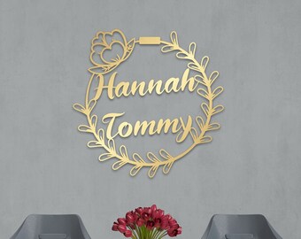 Personalized Wedding Gift for Couple, Metal Floral Sign with Name and Date, Wedding Sign, Engagement Announcement Sign, Anniversary Gift