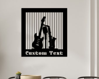 Personalized Music Gift, Guitar and Saxophone Large Metal Wall Art, Customized Gift for Musician , Home Decoration, Contemporary Art
