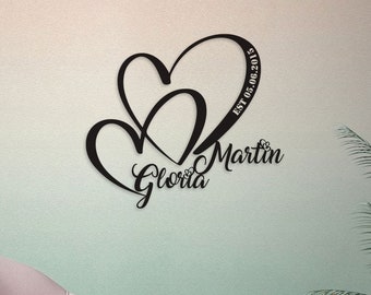 Personalized Wedding Gift for Couple, Heart Sign with Names and Date, Wedding Date Sign, Engagement Announcement Sign, Anniversary Gift