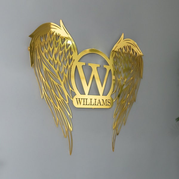 Metal Personalized Angel Wings Wall Art,  Customized Home Decoration,  Personalized Unique Housewarming, Wedding or Home Gifts for Couple