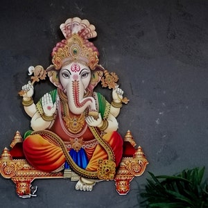 Ganesha Large Metal Wall Art and Decor, Elephant Ganapati Statue, Hindu God Idol Home Decoration, Diwali Gifts, Indian Home Gifts for Couple